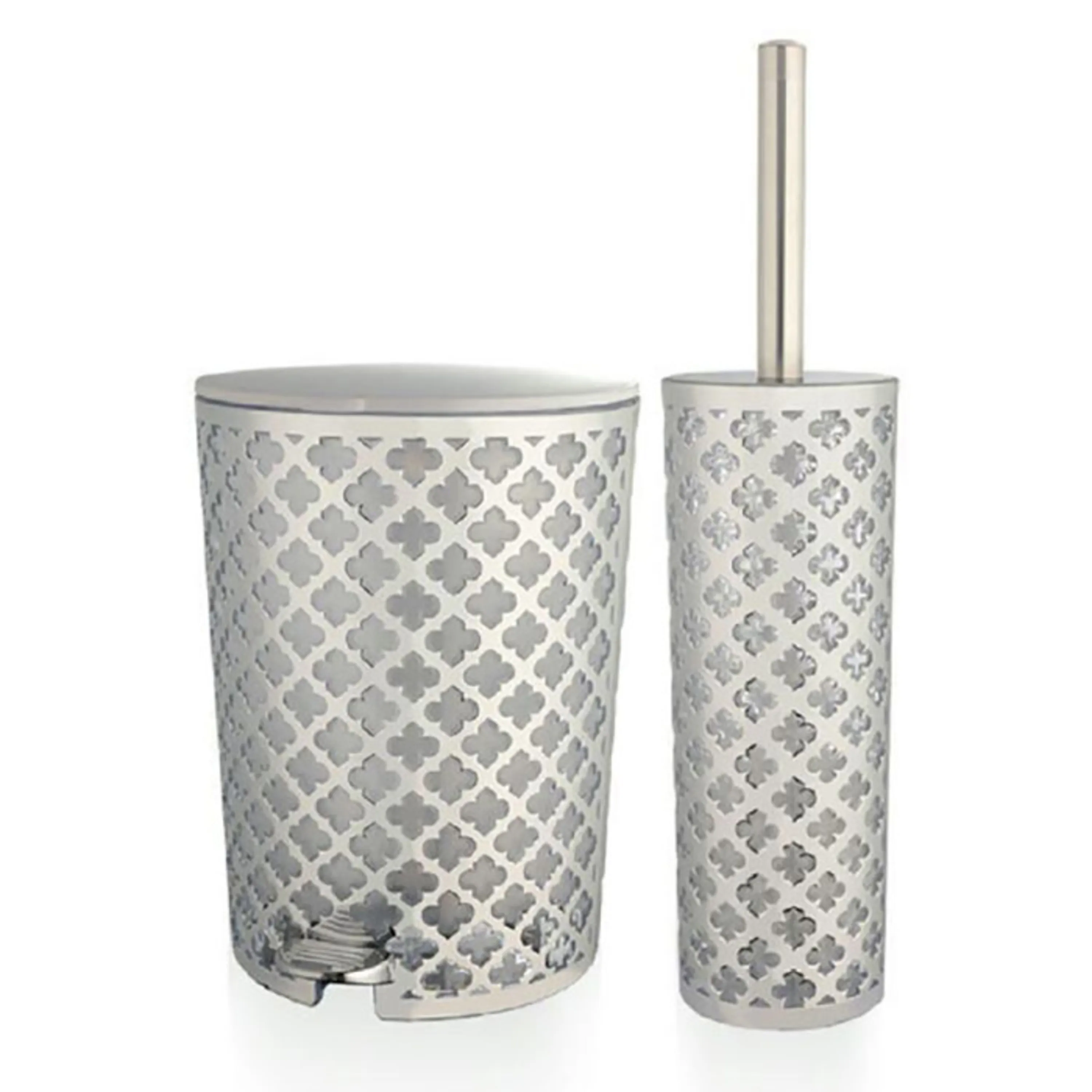 سطل و فرچه طرح گل چاپدار نقره ای لیمون